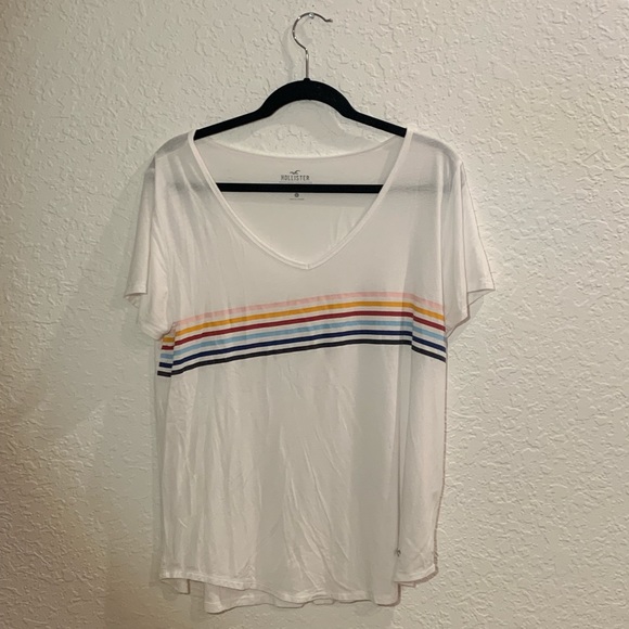 Hollister Tops - HOLLISTER T SHIRT WITH RAINBOW STRIPES